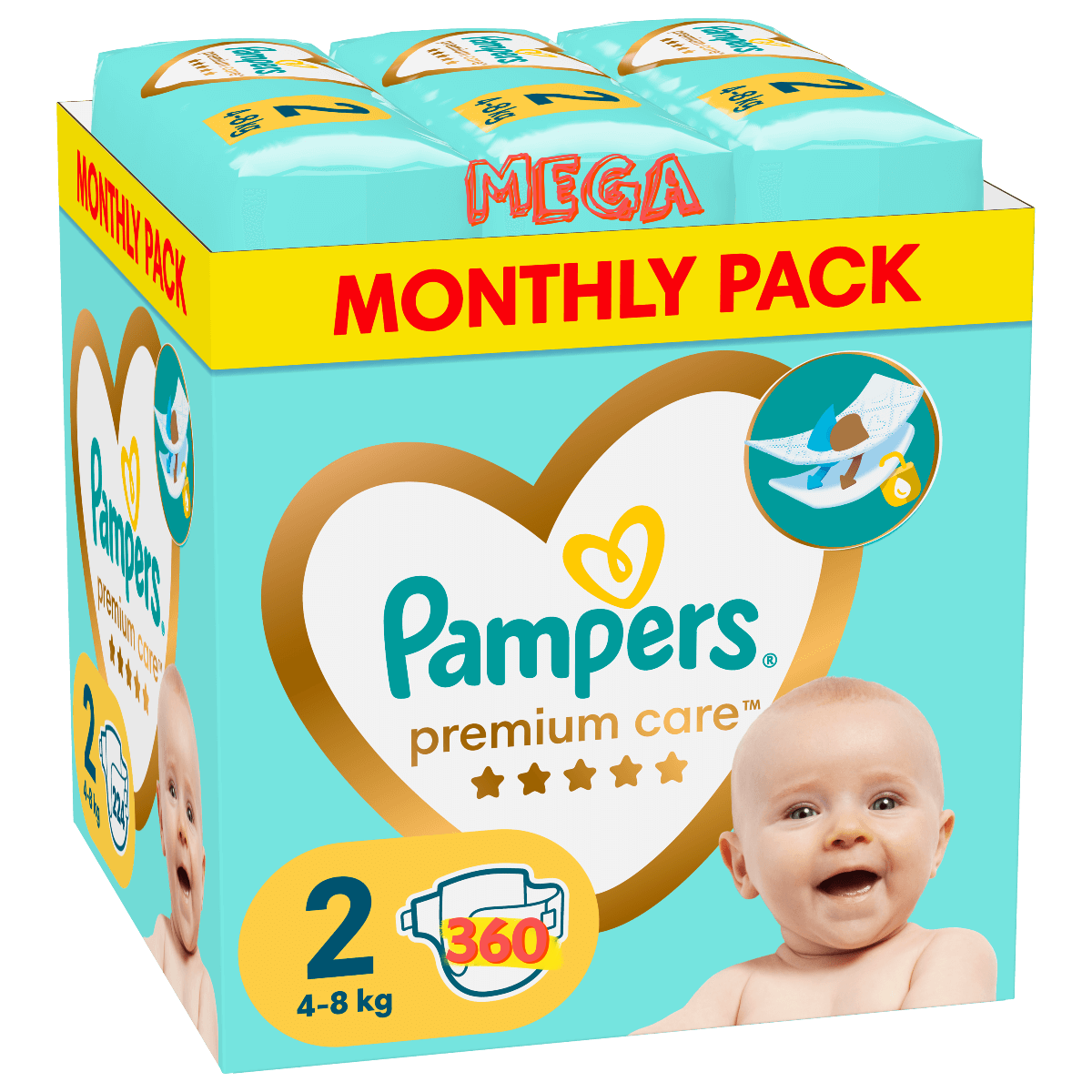 Pampers Premium Care Mega Monthly Pack no2 4-8 kg 360 τμχ Pampers Premium Care Mega Monthly Pack no2 4-8 kg 360 τμχ - Image 1