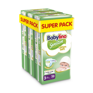 Βρεφική πάνα Babylino Sensitive Cotton Soft No3 4-9 Kg SuperPack 168τμχ (3χ56τμχ)