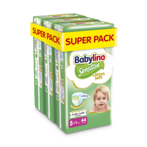 Βρεφική πάνα Babylino Sensitive Cotton Soft No5 11-16 Kg SuperPack 132τμχ (3x44τμχ)