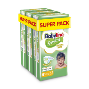 Βρεφική πάνα Babylino Sensitive Cotton Soft No5+ 12-17 Kg SuperPack 126τμχ (3x42τμχ)