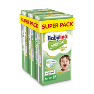 Βρεφική πάνα Babylino Sensitive Cotton Soft No6 13-18 Kg SuperPack 114τμχ (3x38τμχ)