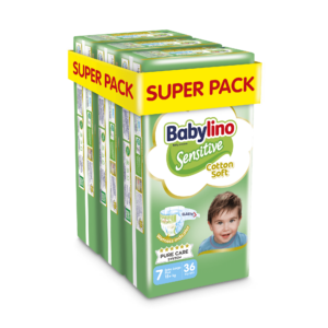 Βρεφική πάνα Babylino Sensitive Cotton Soft No7 15+ Kg SuperPack 108τμχ (3x36τμχ)