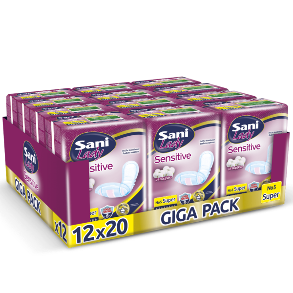 Σερβιέτες ακράτειας με βαμβάκι Sani Lady Super Giga Pack No5 240τεμ (12x20τεμ-κιβώτιο) - Image 1
