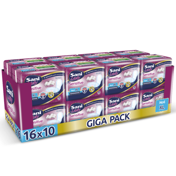 Σερβιέτες ακράτειας με βαμβάκι Sani Lady Extra Large No6 Giga Pack 160τεμ (16X10τμχ-κιβώτιο) - Image 1