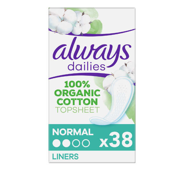 Always Dailies Cotton Protection Νormal Σερβιετάκια από 100% Oργανικό Bαμβάκι Τα σερβιετάκια Always Dailies Cotton Protection Normal διαθέτουν κάλυμμα από 100% οργανικό βαμβάκι. Τα σερβιετάκια δεν περιέχουν χρωστικές και αρώματα. Είναι λεπτά και ευέλικτα, σχεδιασμένα να είναι άνετα και να έχουν απορροφητικό πυρήνα. Αναπνέουν. Είναι εγκεκριμένα από δερματολόγους της Skin Health Alliance και πιστοποιημένα από την Cotton Inc. Always Dailies Cotton Protection Νormal Σερβιετάκια από 100% Oργανικό Bαμβάκι, 38τεμ - Image 1