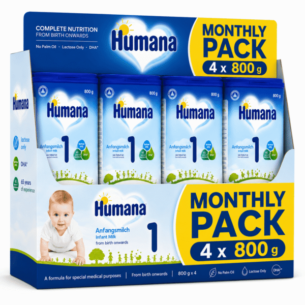 Humana 1 Βρεφικό Γάλα έως τον 6ο μήνα 800gr Monthly Pack 4X800GR