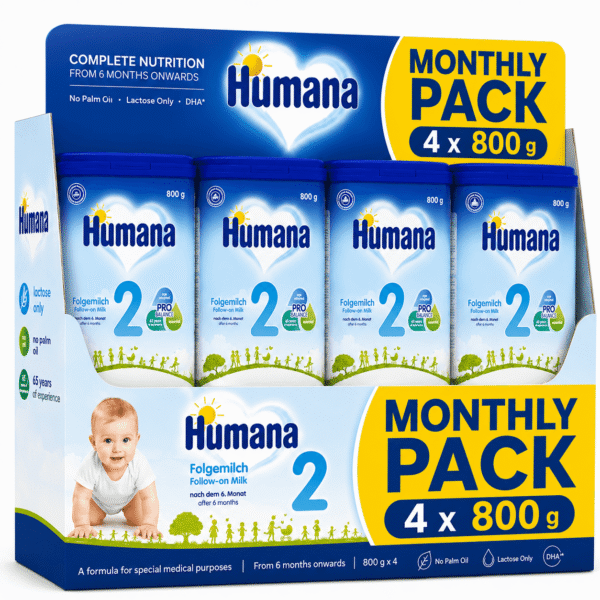 Humana 2 γάλα 2ης βρεφικής ηλικίας, μετά τον 6ο μήνα, Monthly Pack 800gr x 4