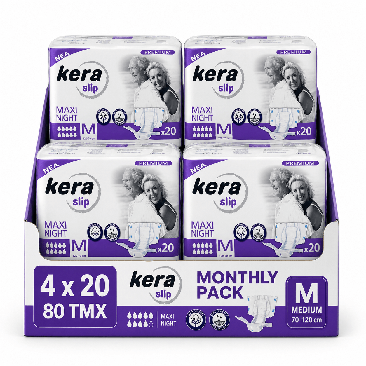 Πανες ακρατειας Kera Slip Medium Maxi Night ΝΥΧΤΟΣ Monthly Pack (4x20) 80 τεμαχιων Πανες ακρατειας Kera Slip Medium Maxi Night ΝΥΧΤΟΣ Monthly Pack (4x20) 80 τεμαχιων - Image 1