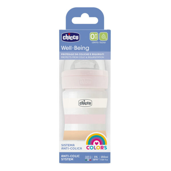 Chicco Πλαστικό Μπιμπερό Well Being Κατά των Κολικών Ροζ 150ml Για 0+ Μηνών - Image 1