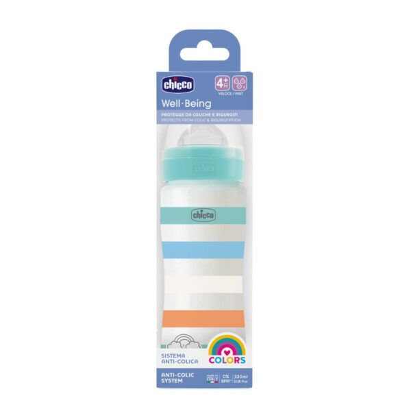 Chicco Πλαστικό Μπιμπερό Well Being Κατά των Κολικών Μπλε 330ml Για 4+ Μηνών - Image 1