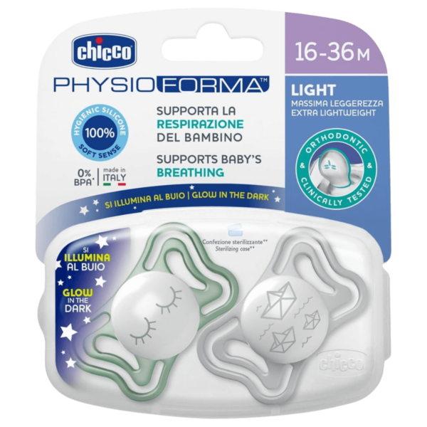 Chicco Πιπίλες Light PhysioForma Νύχτας Για 16-36 Μηνών 2τμχ - Image 1
