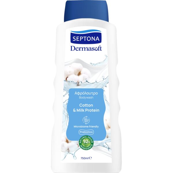 Septona Dermasoft Cotton & Milk Protein Bodywash Αφρόλουτρο με Εκχύλισμα Βαμβακιού & Πρωτεΐνη Γάλακτος, 750ml