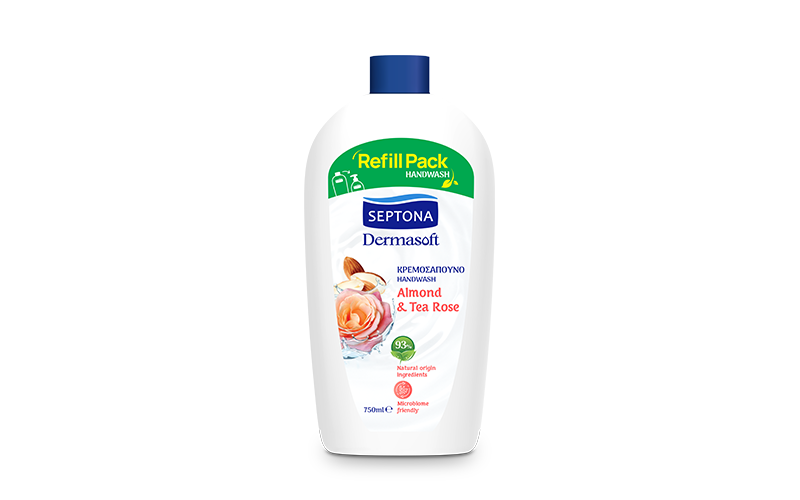Septona Dermasoft Almond & Tea Rose Ανταλλακτικό Υγρό Κρεμοσάπουνο με Αμύγδαλο & Tea Rose, 750m Septona Dermasoft Almond & Tea Rose Ανταλλακτικό Υγρό Κρεμοσάπουνο με Αμύγδαλο & Tea Rose, 750ml - Image 1