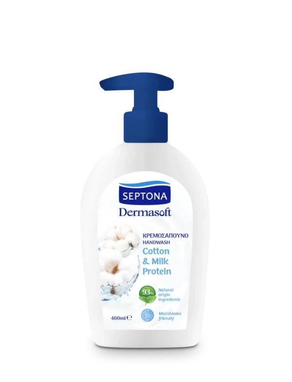 Septona Dermasoft Cotton   Milk Protein Handwash Κρεμοσάπουνο Αντλίας με Εκχύλισμα Βαμβακιού   Πρωτεΐνης Γάλακτος, 400ml