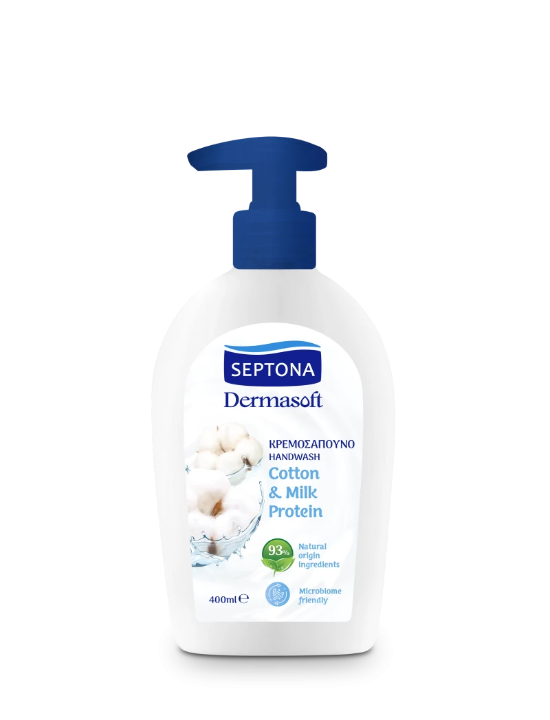 Septona Dermasoft Cotton & Milk Protein Handwash Κρεμοσάπουνο Αντλίας με Εκχύλισμα Βαμβακιού & Πρωτεΐνης Γάλακτος, 400ml Septona Dermasoft Cotton & Milk Protein Handwash Κρεμοσάπουνο Αντλίας με Εκχύλισμα Βαμβακιού & Πρωτεΐνης Γάλακτος, 400ml - Image 1