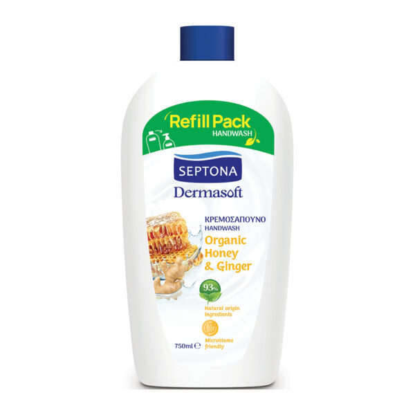 Septona Dermasoft Organic Honey   Ginger Ανταλλακτικό Υγρό Κρεμοσάπουνο με Οργανικό Μέλι   Τζίντζερ, 750ml