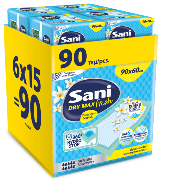 Υποσέντονα Sani Premium Dry Max Fresh με άρωμα 90×60 cm, 90 τεμ.