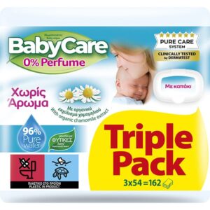 BabyCare Chamomile 0% Perfume Triple Pack Μωρομάντηλα με Καπάκι, (3x54τεμ) 162τεμ