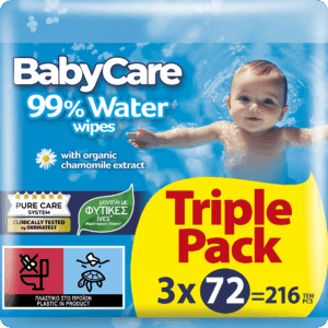 Babycare 99% water wipes organic chamomile triple pack 3x72