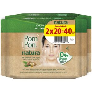 Pom Pon Natura Face & Eyes Υγρά Μαντήλια Ντεμακιγιάζ, (2x20τεμ) 40τεμ