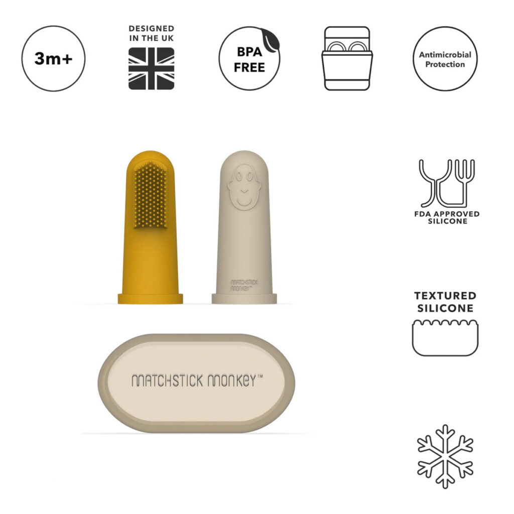 Matchstick Monkey Βρεφική Οδοντόβουρτσα Δαχτύλου 2τμχ Yellow-Beige