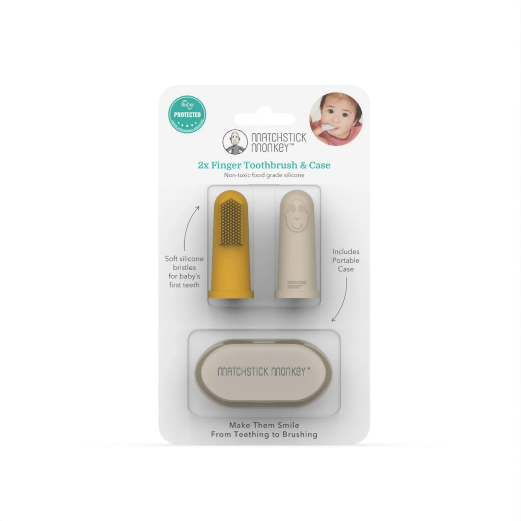 Matchstick Monkey Βρεφική Οδοντόβουρτσα Δαχτύλου 2τμχ Yellow-Beige