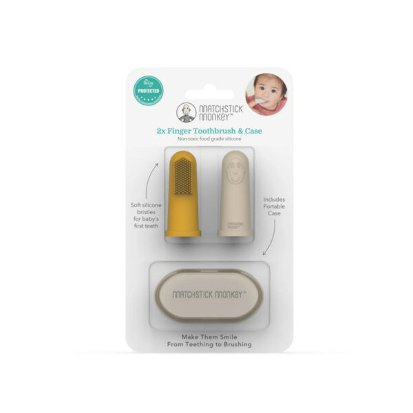 Matchstick Monkey Βρεφική Οδοντόβουρτσα Δαχτύλου 2τμχ Yellow-Beige - Image 3