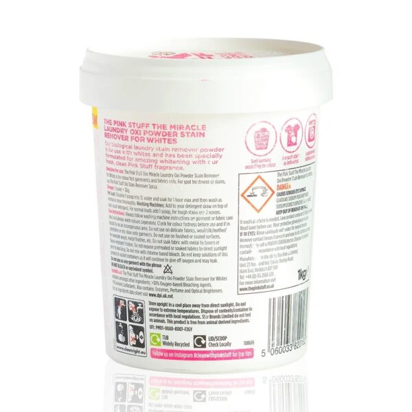 The Pink Stuff Καθαριστικό Λεκέδων Ρούχων The Miracle Laundry Oxi Powder Stain Remover Για Λευκά 1kg - Image 2
