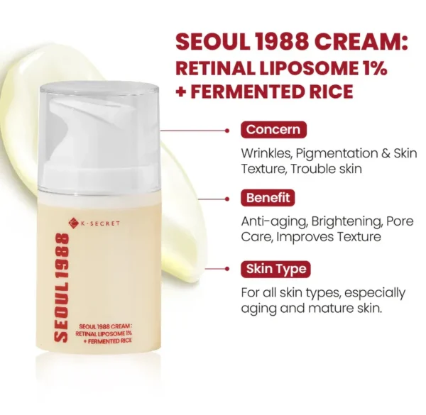 K-Secret Seoul 1988 Ενυδατική & Αντιγηραντική Κρέμα Προσώπου με Ρετινόλη & Βιταμίνη C 50ml - Image 7