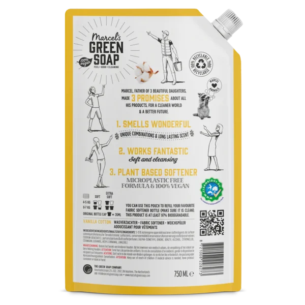 Marcel's Green Soap Μαλακτικό Ρούχων με αρωμα Βαμβάκι & Βανίλια Ανταλλακτικό 750 ml - Image 2