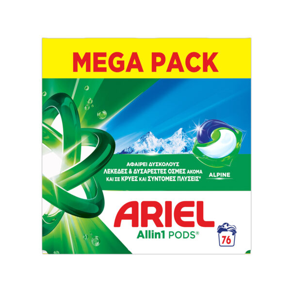 Ariel All In 1 Pods απορρυπαντικό πλυντηρίου ρούχων σε κάψουλες alpine 1451,6 γρ 76μεζ - Image 1