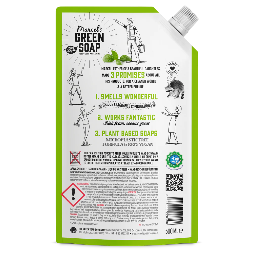 Marcel’s Green Soap Υγρό πιάτων Βασιλικός & βετιβέρ Refill 500ml Marcel’s Green Soap Υγρό πιάτων Βασιλικός & βετιβέρ Refill 500ml - Image 2