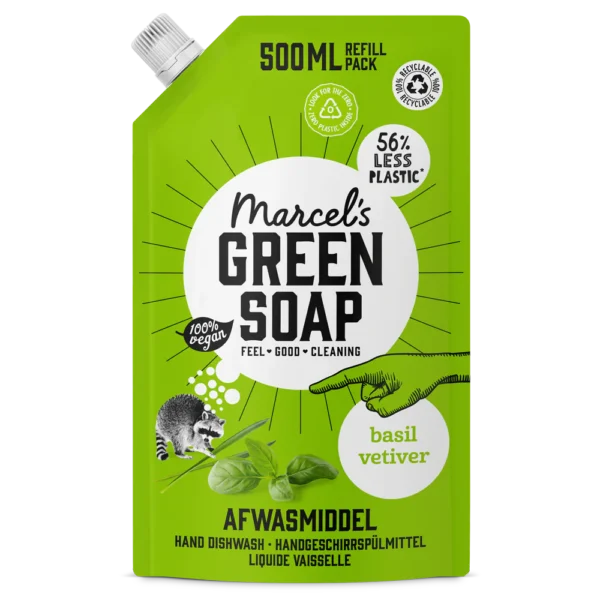 Marcel’s Green Soap Υγρό πιάτων Βασιλικός & βετιβέρ Refill 500ml - Image 1