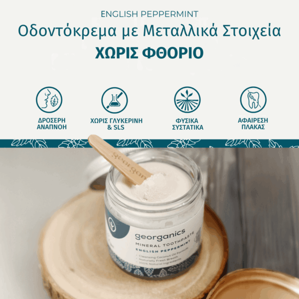 Georganics Mineral Οδοντόκρεμα Χωρίς Φθόριο, Plastic-free, με μέντα, 60ml - Image 2
