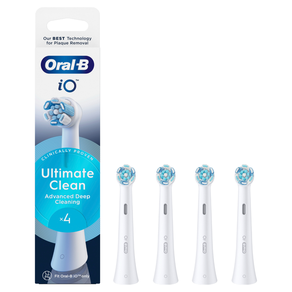 Oral-B iO Ultimate Clean Ανταλλακτικές Κεφαλές Ηλεκτρικής Οδοντόβουρτσας Αφαιρεί έως και 100% περισσότερη πλάκα για πιο καθαρά δόντια και υγιή ούλα σε σύγκριση με μια χειροκίνητη οδοντόβουρτσα. Συμβατή μόνο με τις λαβές Oral-B iO. Οι οδοντίατροι συνιστούν την αλλαγή της κεφαλής βουρτσίσματος κάθε 3 μήνες για ανώτερο καθαρισμό. Περιεχόμενο: 4 κεφαλές βουρτσίσματος Ultimate Clean Χαρακτηριστικά & οφέλη: Σχεδιασμένη για φτάνει τα σημεία ανάμεσα στα δόντια για πιο αποτελεσματικό καθαρισμό Αφαιρεί έως και 100% περισσότερη πλάκα για πιο καθαρά δόντια και υγιή ούλα σε σύγκριση με μια χειροκίνητη οδοντόβουρτσα Οι οδοντίατροι συνιστούν να αντικαθιστάτε την οδοντόβουρτσά σας περίπου κάθε 3 μήνες, ή όταν οι ίνες ξεθωριάσουν. Δεν επιτρέπεται η χρήση από παιδιά ηλικίας κάτω των 3 ετών. Απαιτείται η επίβλεψη από ενήλικα. Oral-B iO Ultimate Clean Ανταλλακτικές Κεφαλές για Ηλεκτρική Οδοντόβουρτσα Λευκό χρώμα 4τμχ - Image 1