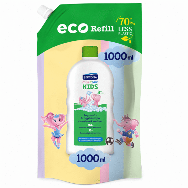Septona Calm n’ Care Kids Eco Refill Παιδικό Σαμπουάν   Αφρόλουτρο για Αγόρια   Κορίτσια – Ανταλλακτικό, 1000ml
