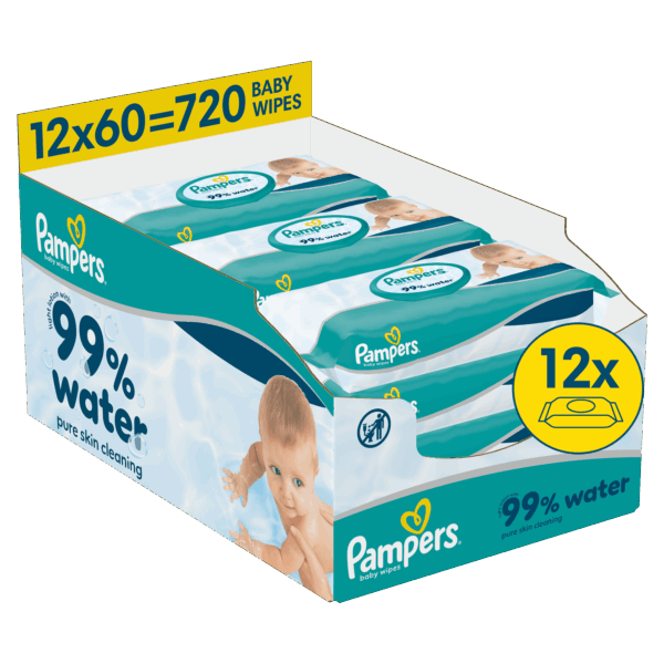 Pampers 99% Water Μωρομάντηλα   12 Συσκευασίες x 60 Μωρομάντηλα (720 τεμάχια) e-box