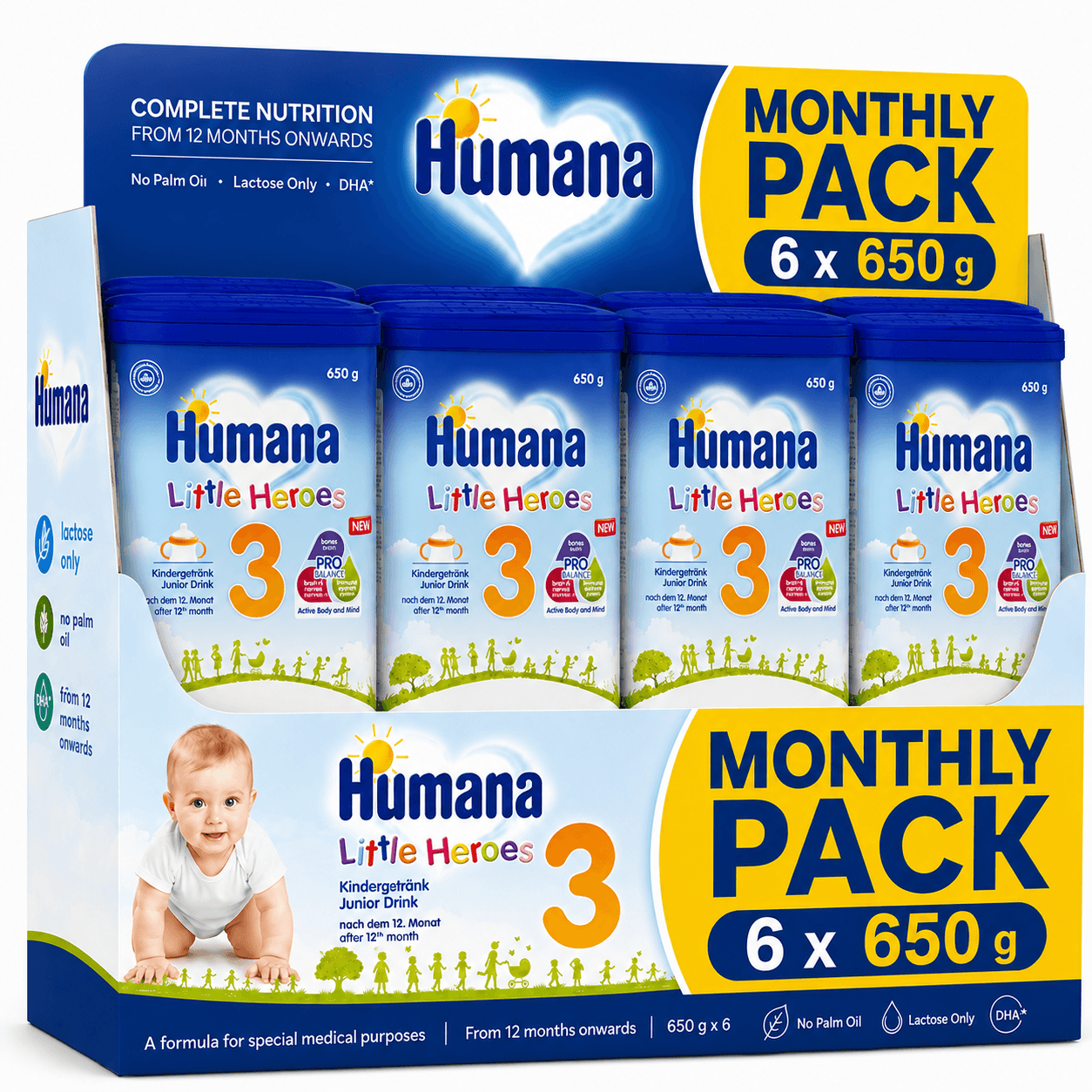 Humana 3 γάλα Μετά το 12ο Μήνα έως & την Νηπιακή Ηλικία, Ρόφημα Γάλακτος σε Σκόνη, 650gr * 6 πακ MONTHLY PACK Humana 3 γάλα Μετά το 12ο Μήνα έως & την Νηπιακή Ηλικία, Ρόφημα Γάλακτος σε Σκόνη, 650gr * 6 πακ MONTHLY PACK - Image 1