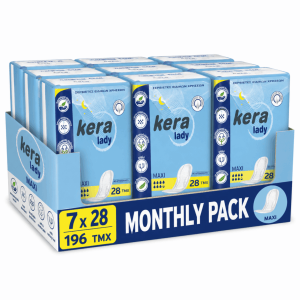 Σερβιέτες ακράτειας kera Lady Maxi Monthly Pack 196 τεμαχίων (7×28)