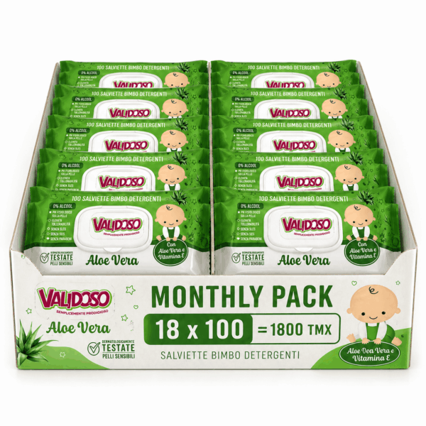 VALIDOSO ALOE Baby Wipes με καπακι MONTHLY PACK 18X100TMX (1800TMX)