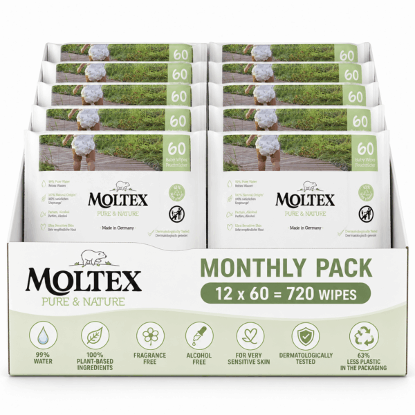 Moltex pure   nature 100% φυτικά μωρομάντηλα με 99% νερο – 60×12 τμχ ( 720 ΤΕΜ) Monthly Pack