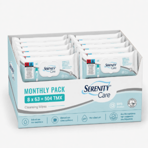 SERENITY CARE μαντηλακια για ηλικιωμενους Monthly Pack  8πακ Χ 63τμχ