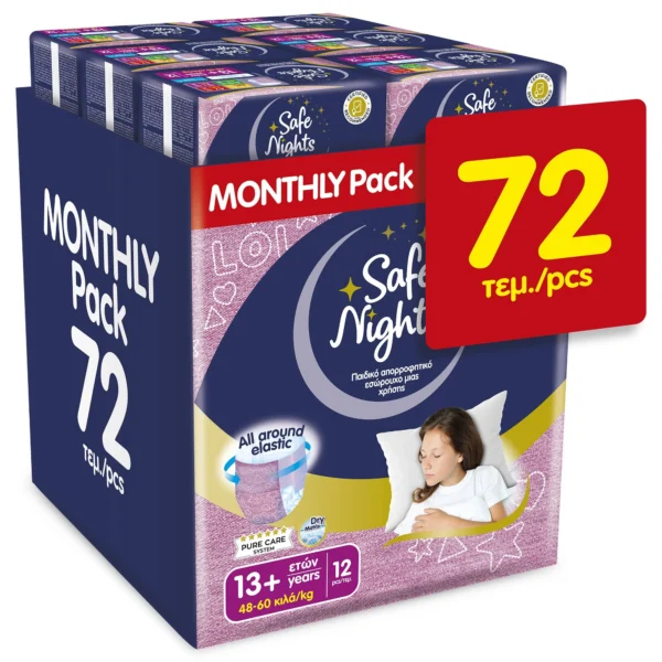 Babylino Safe Nights για Κορίτσια Monthly Pack (48–60 kg) 72 τεμ.
