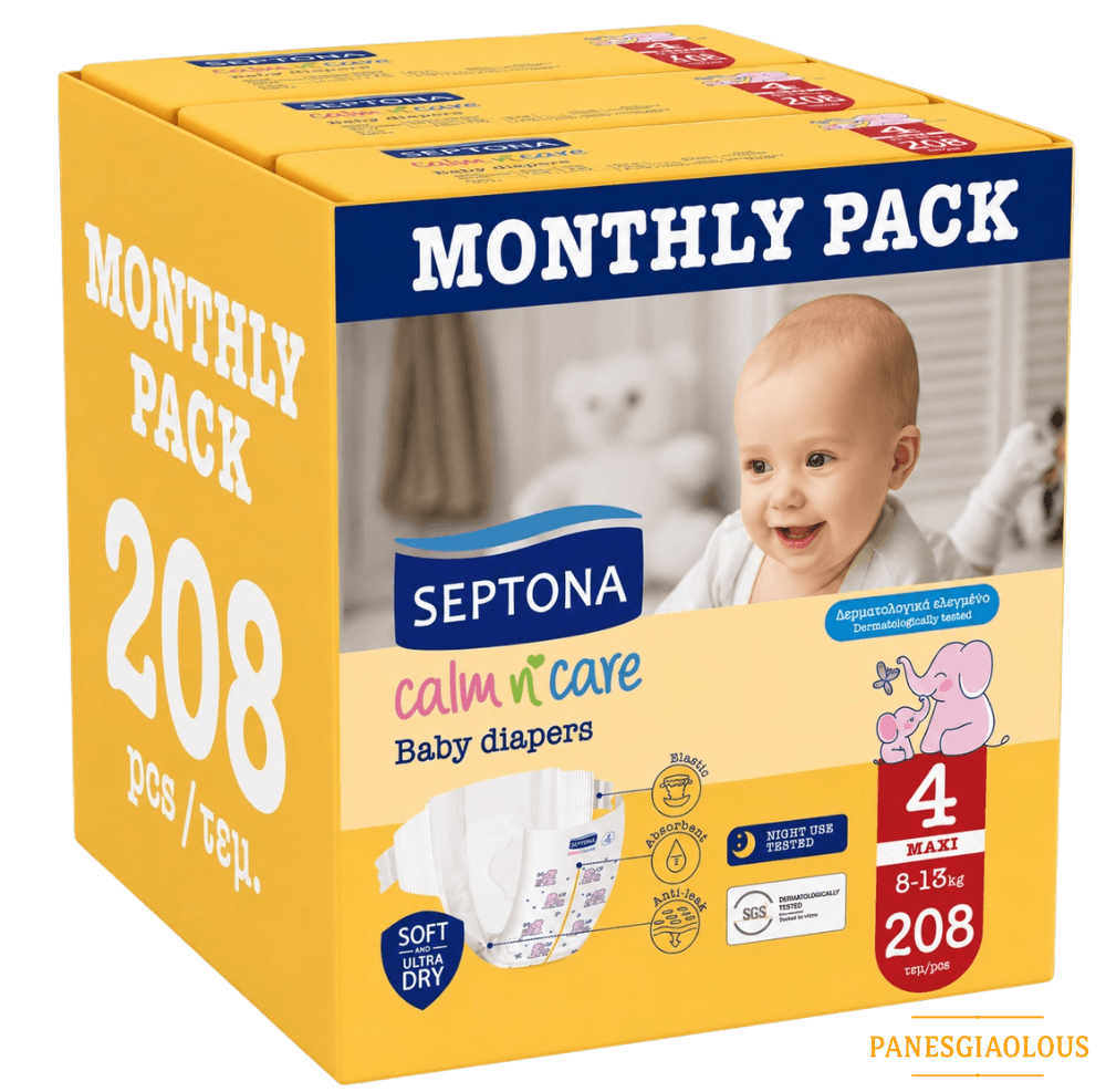Septona παιδικες πανες Monthly pack maxi 8-13kg No4 208 πανες Septona παιδικες πανες Monthly pack maxi 8-13kg No4 208 πανες - Image 1