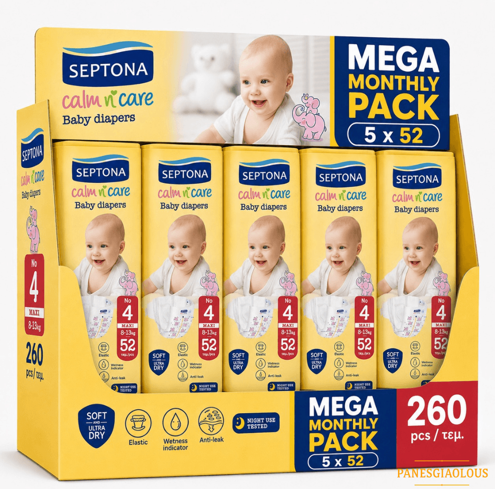 Septona παιδικες πανες mega monthly pack maxi 8-13kg No4 260 πανες Septona παιδικες πανες mega monthly pack maxi 8-13kg No4 260 πανες - Image 1