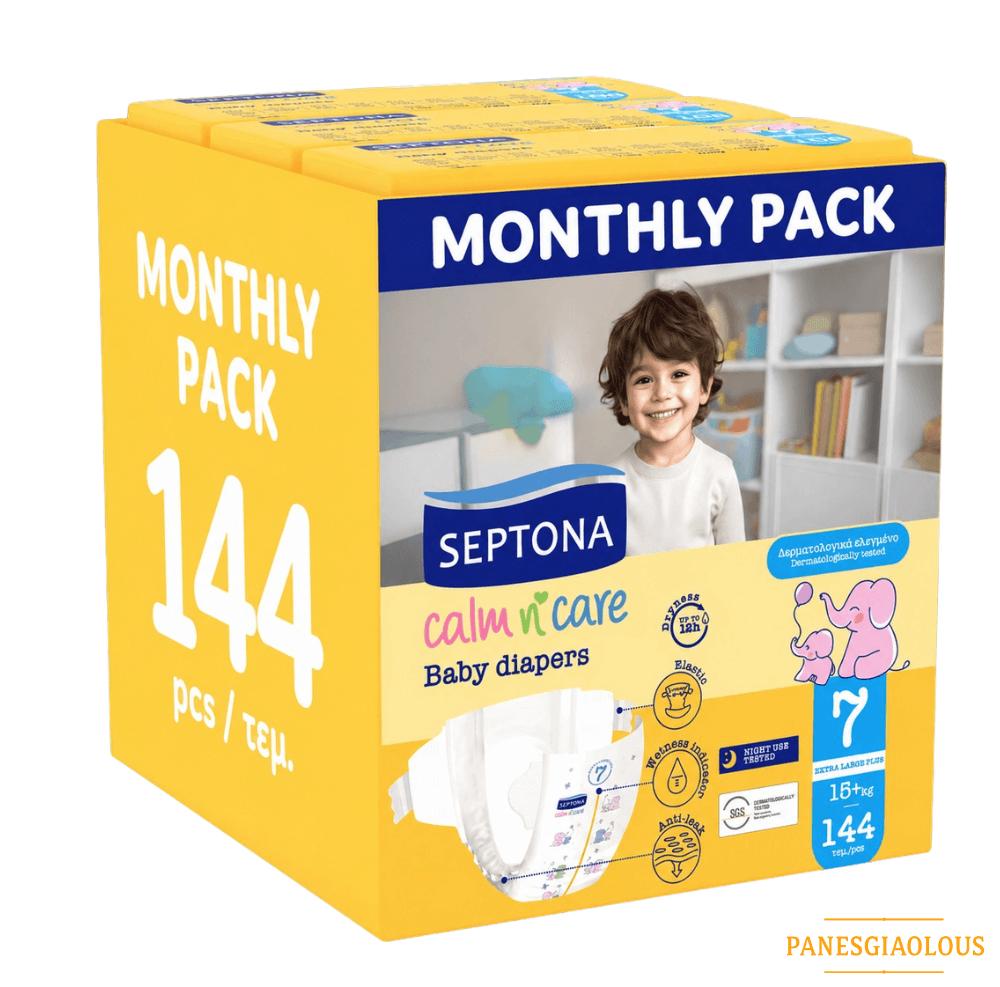 Septona παιδικες πανες monthly pack Extra Large Plus 15+kg No7 (4x36 τμχ) 144 πανες Septona παιδικες πανες monthly pack Extra Large Plus 15+kg No7 (4x36 τμχ) 144 πανες - Image 1