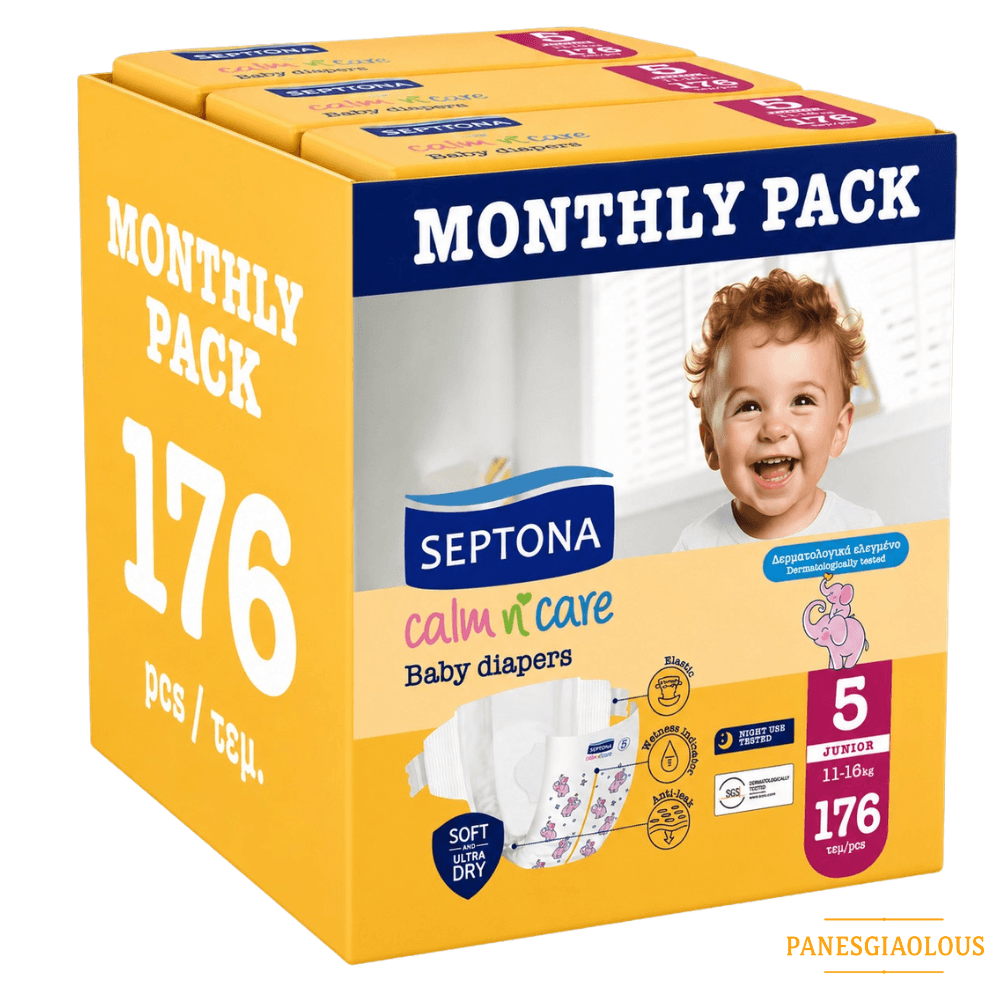 Septona παιδικες πανες monthly pack junior 11-16kg No5 176 πανες Septona παιδικες πανες monthly pack junior 11-16kg No5 176 πανες - Image 1