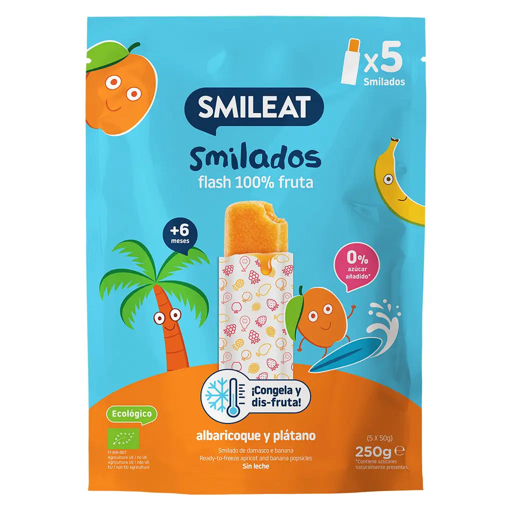 Smileat, Γρανίτες Smilado από 100% Βιολογικό Πολτό Φρούτων, Βερίκοκο και Μπανάνα, Πακέτο με 5 γρανίτες, 250 gr, Χωρίς Γλουτένη Smileat, Γρανίτες Smilado από 100% Βιολογικό Πολτό Φρούτων, Βερίκοκο και Μπανάνα, Πακέτο με 5 γρανίτες, 250 gr, Χωρίς Γλουτένη - Image 1