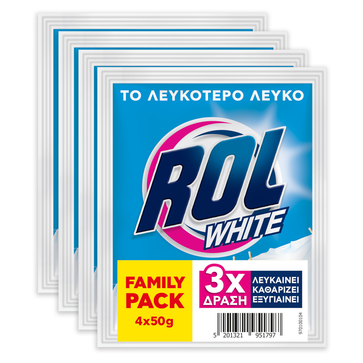 Yπερλευκαντικό Πλυντηρίου Ρούχων Rol White 4x50gr Οικογενειακή Συσκευασία Yπερλευκαντικό Πλυντηρίου Ρούχων Rol White 4x50gr Οικογενειακή Συσκευασία - Image 1