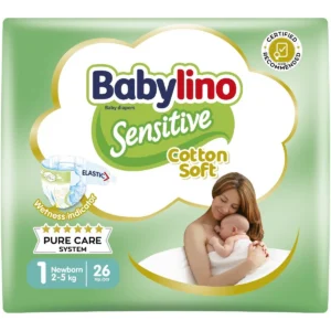 Babylino Πάνες με Αυτοκόλλητο Sensitive Cotton Soft No. 1 για 2-5kg 26τμχ